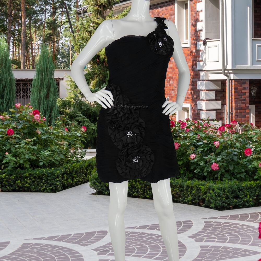 Aspeed 3D Origami Flower Black Draped Bunched Up Prom Gala Formal Party Dress XL